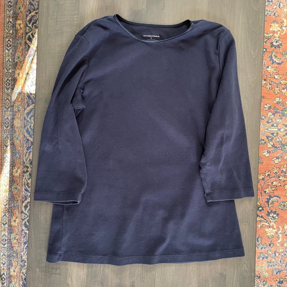 EUC Christopher & Banks 3/4 Length Sleeve Cotton Top - Navy - Small